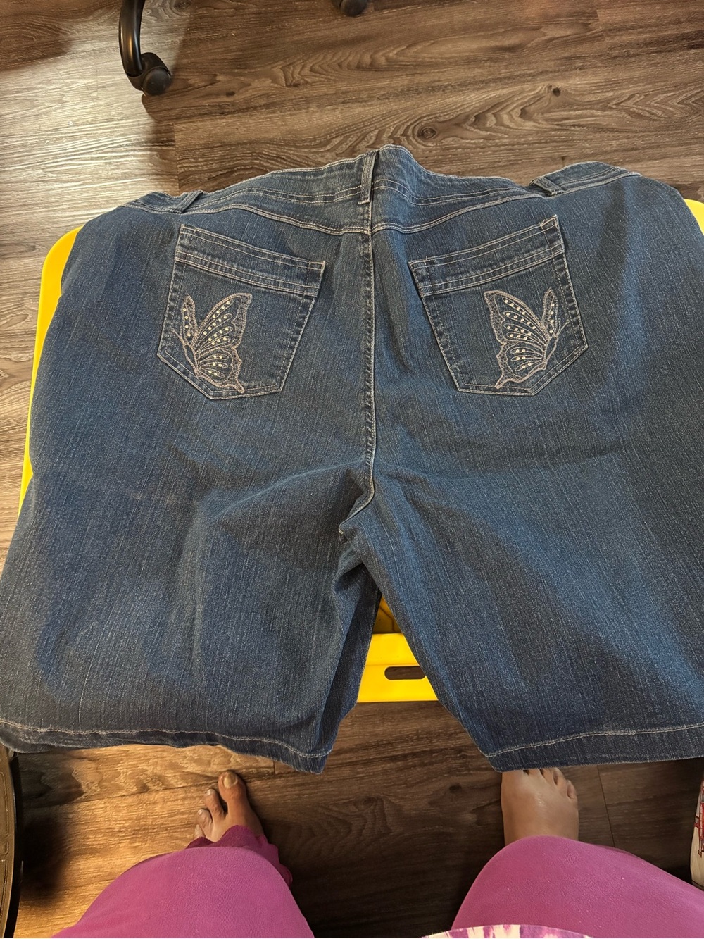 Just My Size Dark Blue Denim Shorts with Embroidered Butterfly Back Pockets